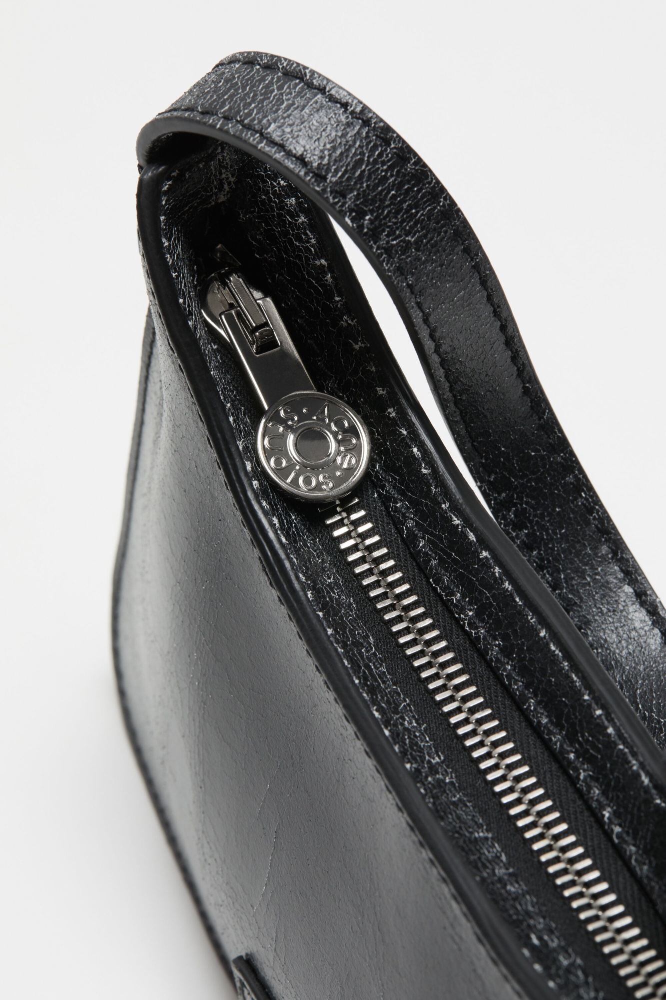 Acne Studios Mini Platt Crackled Leather Shoulder Bag In Black