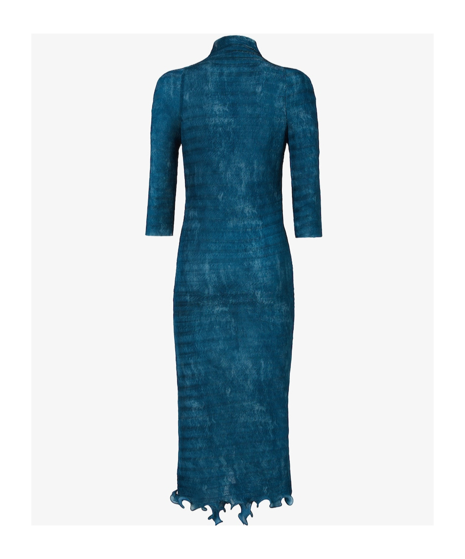 Fendi Textured High Neck Dress Ruffles In Blue