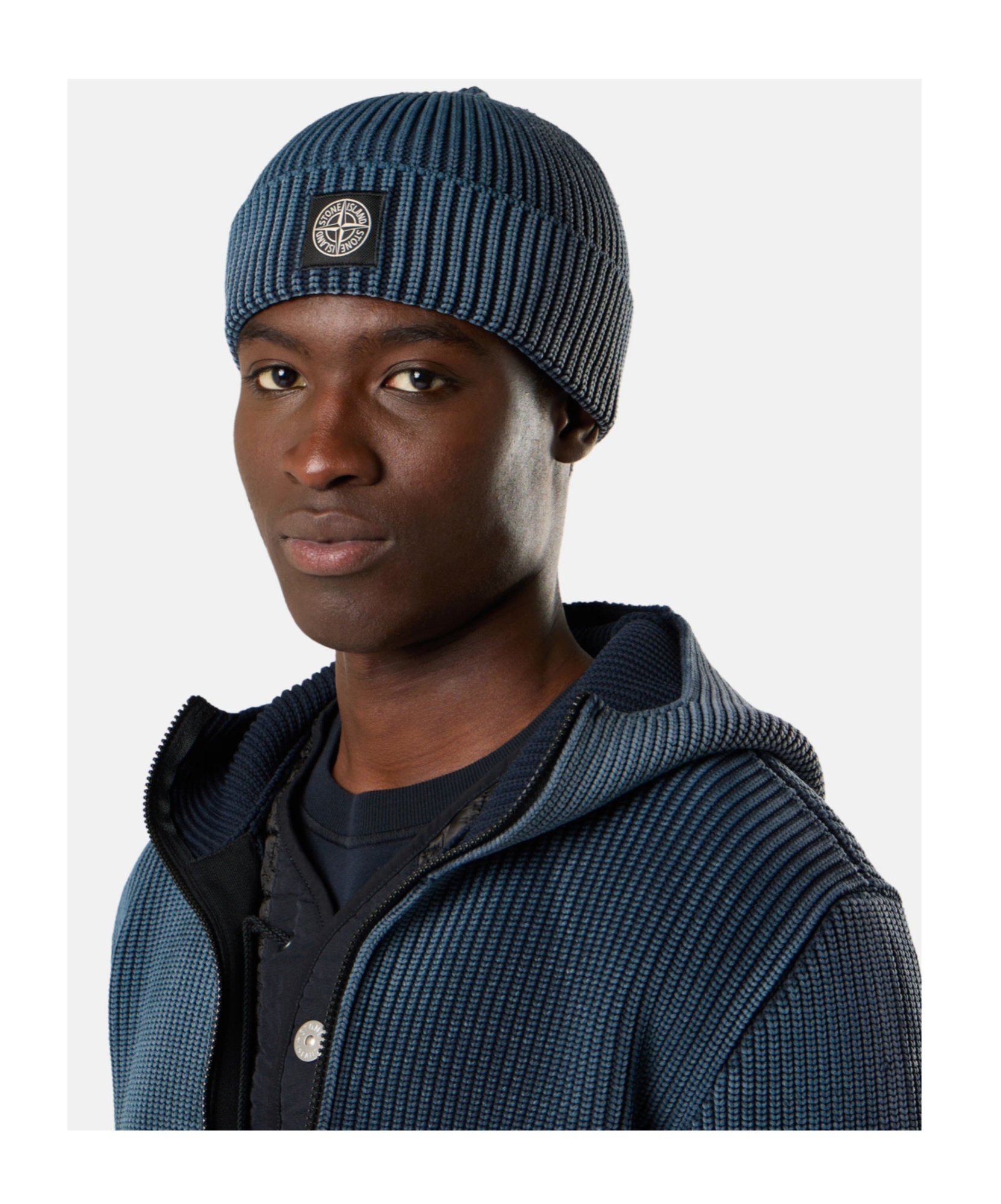 Stone Island Beanie With Compass Logo Patch In Green