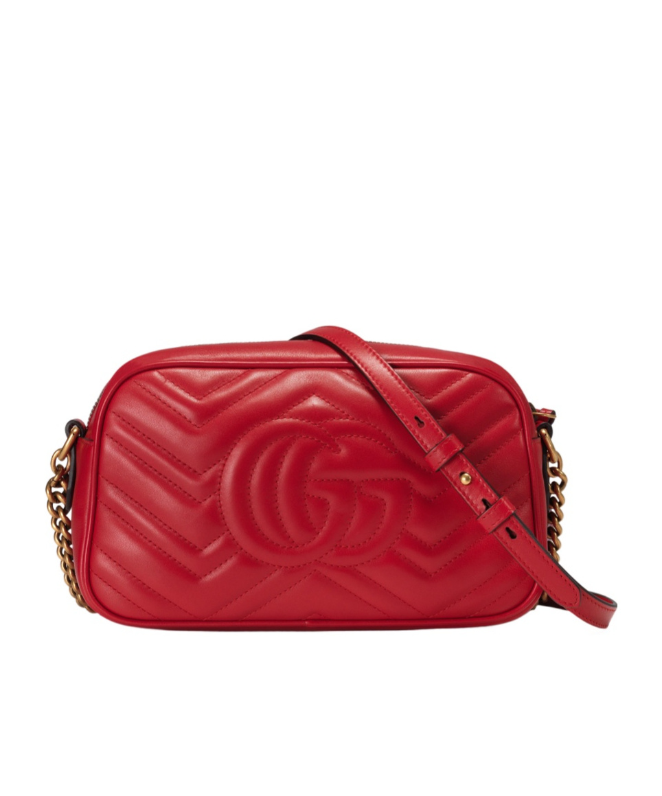 Gucci (wmns)  Gg Marmont Gold Logo Leather Chain Small Red Classic Shoulder Messenger Bag In Red