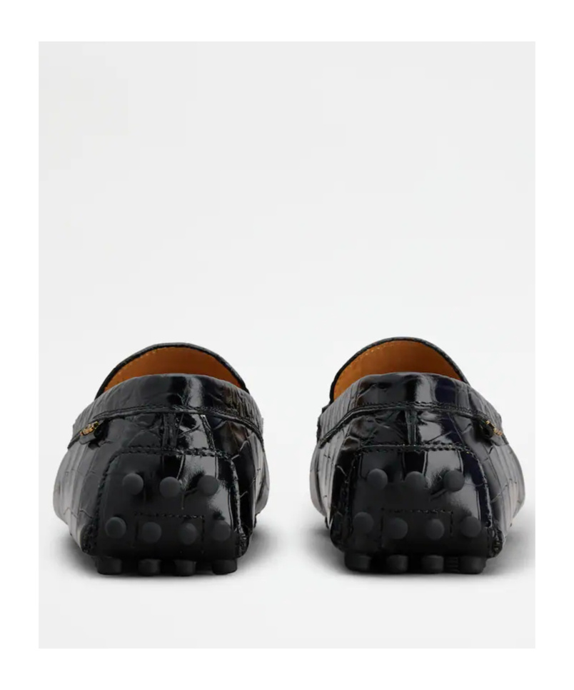 Tod's Crocodile Effect Leather Loafers With Rubber Sole In Black