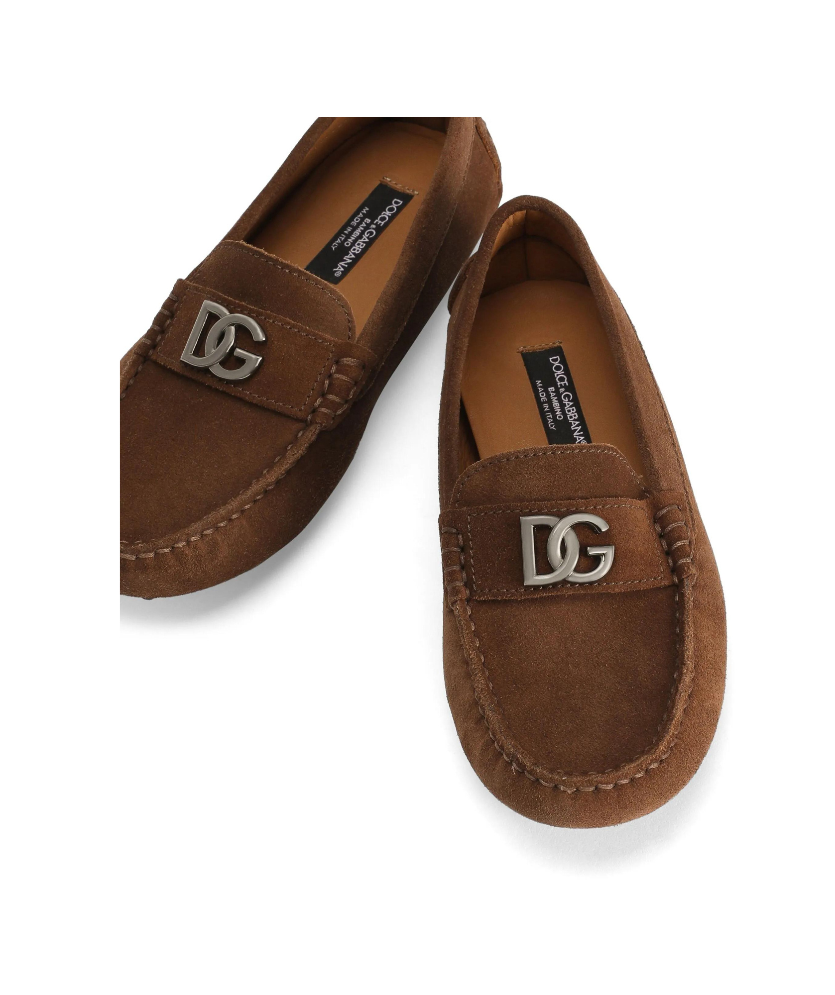 Dolce & Gabbana Split Leather Loafers With Dg Logo In Brown