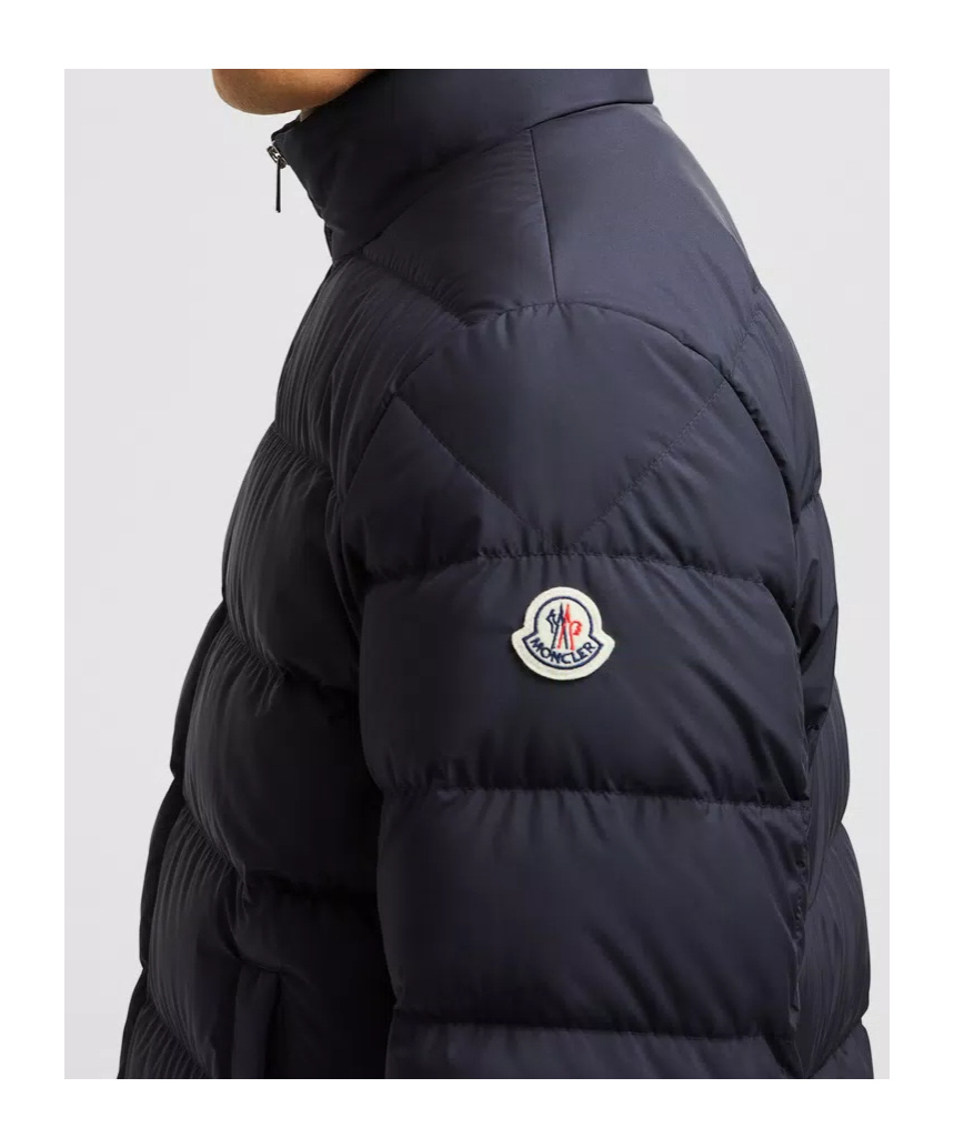 Shop Moncler Mock Neck Down Jacket In Blue