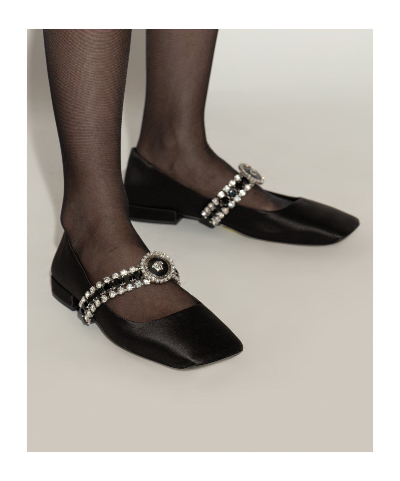 Versace Gianni Ribbon Leather Ballerina Flats With Studded Bow In Black