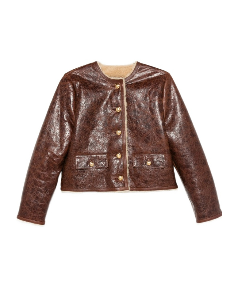 Nili Lotan Zanie Short Shearling Coat Vintage Whiskey In Brown