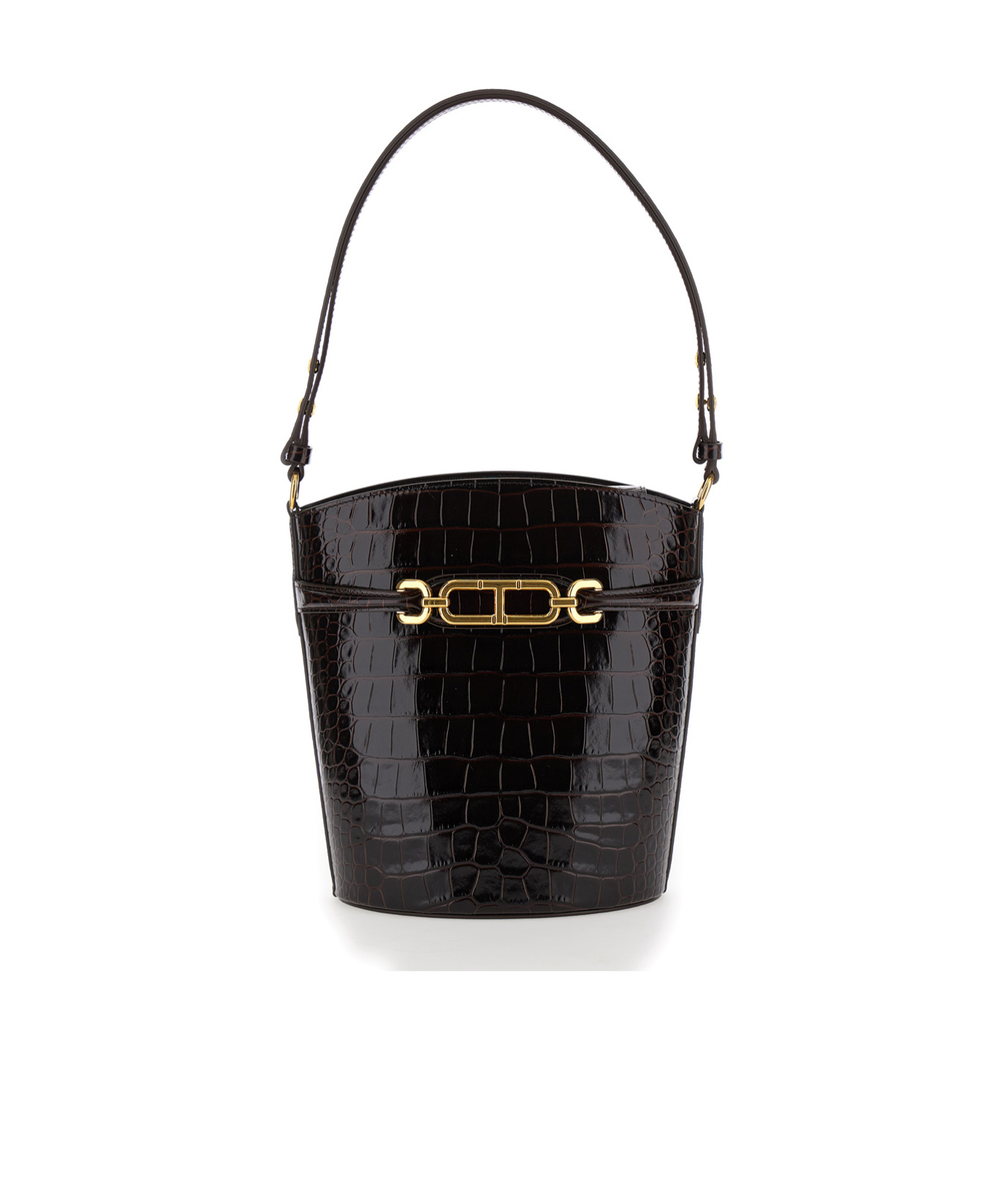 Tom Ford Shiny Embossed Medium Bucket Bag In Black