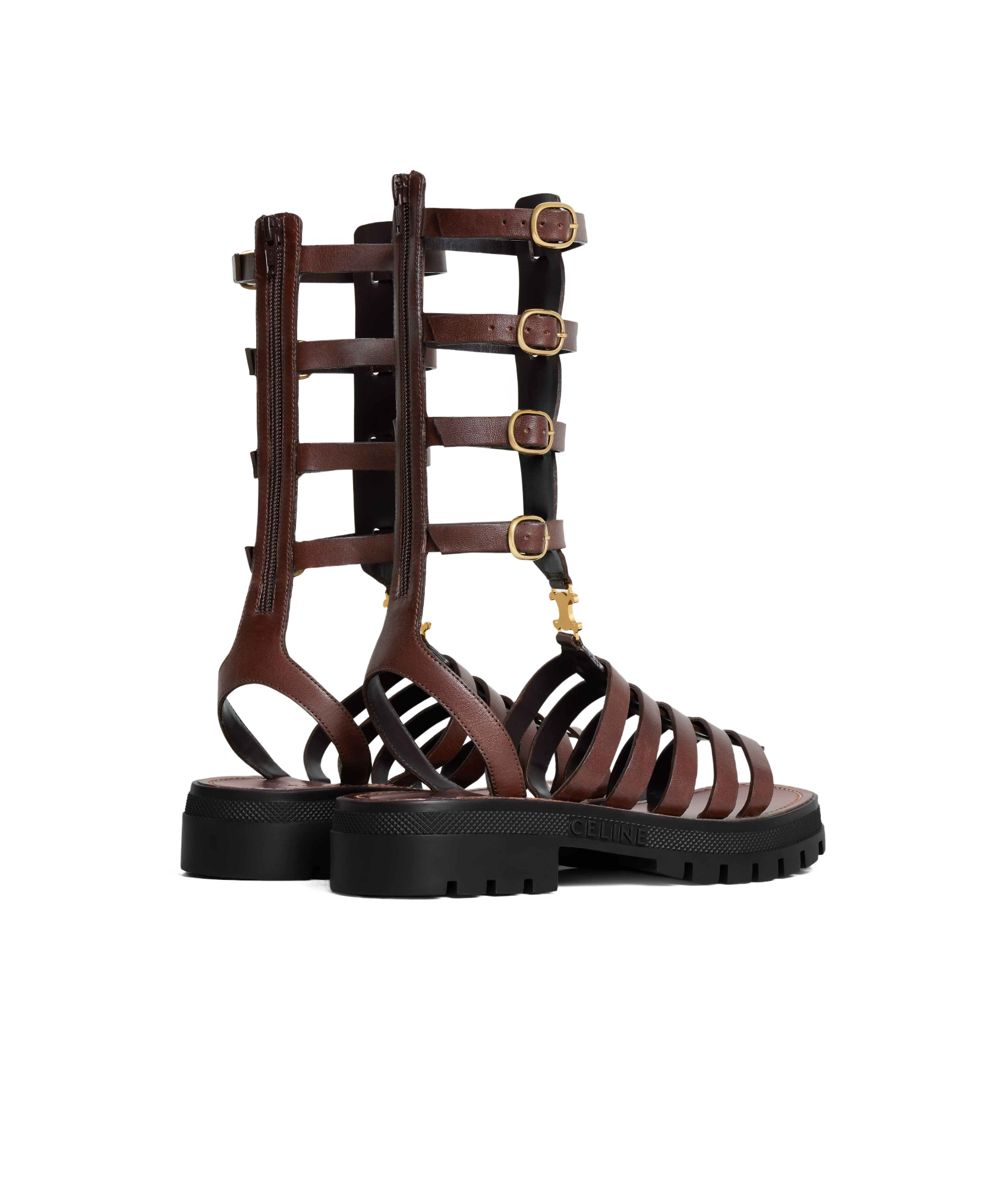 Celine Clea Triomphe Medium Sandals In Black