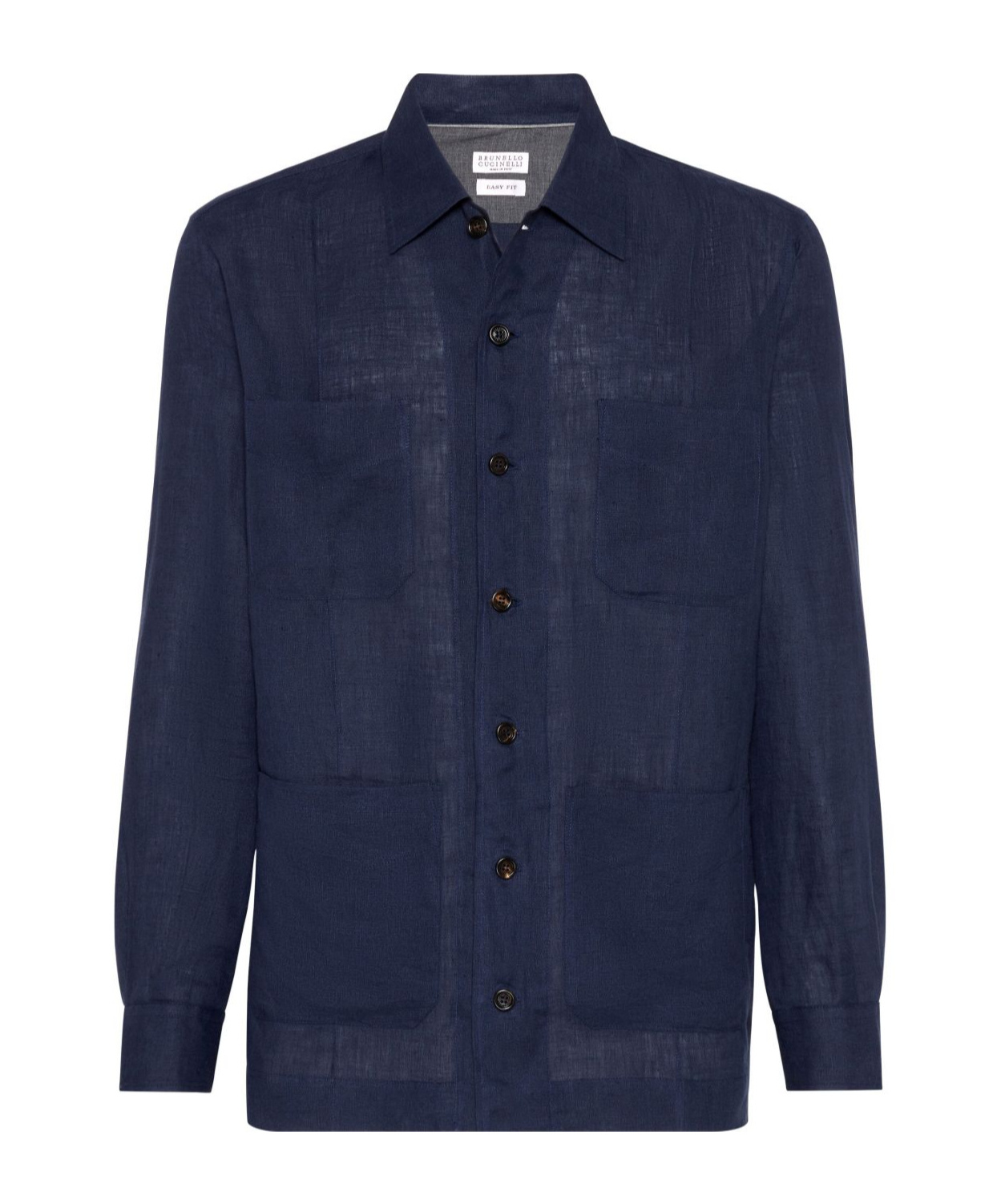 Brunello Cucinelli Linen Shirt With Chest Pockets And Collar In Blue