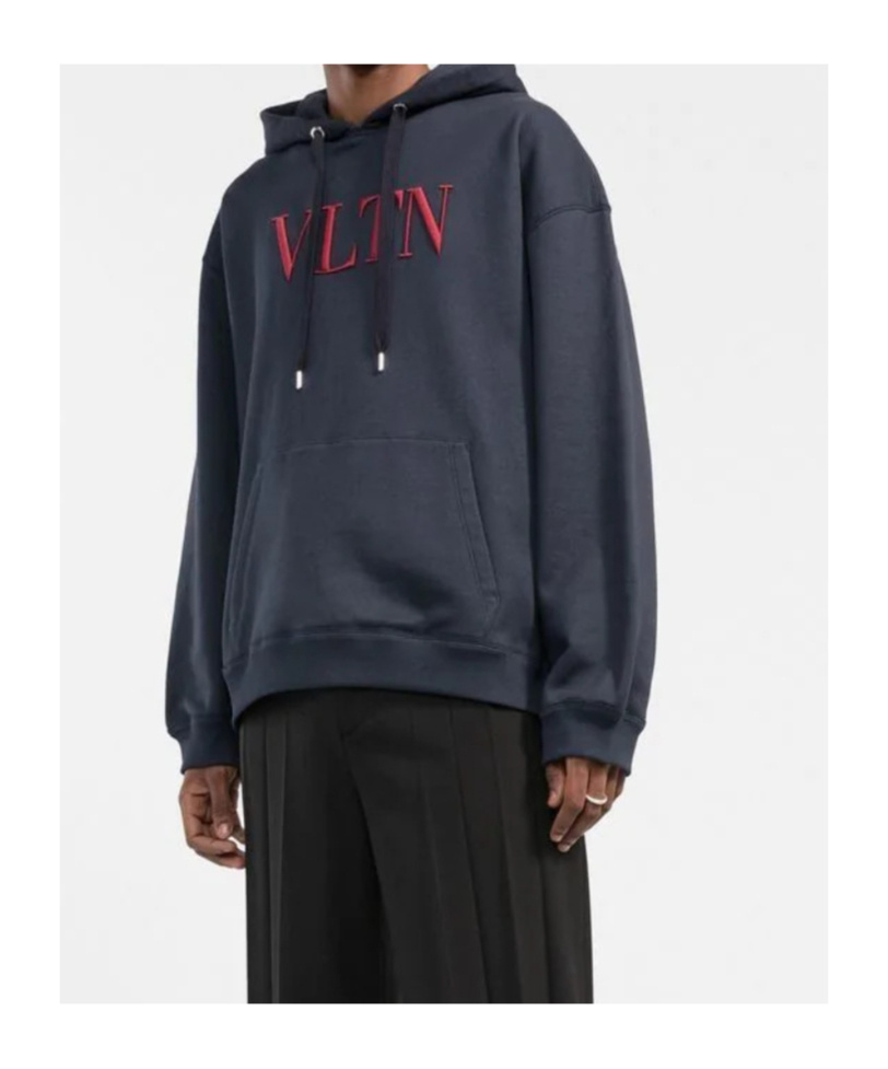 Valentino Vltn Embroidered Cotton Jersey Hoodie In Black