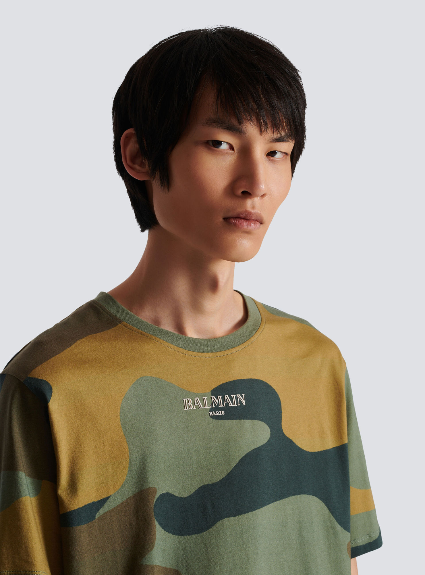 Balmain Camouflage-print Cotton T-shirt In Green