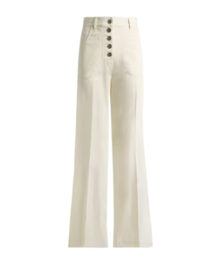 Etro Flared Stretch Cotton Denim Jeans With Pegaso Buttons In Neutral