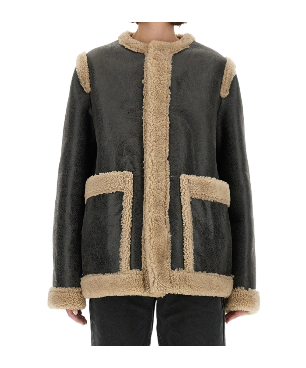 Mm6 Maison Margiela Mm6 By Maison Margiela Textured Black Shearling Jacket With Plush Trim In Black