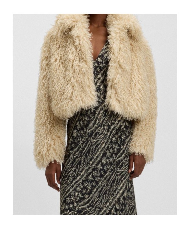 Hugo Boss Boss  Faux Fur Cropped Jacket In Neutral