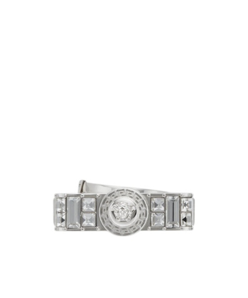 Versace Gianni Ribbon Crystal Cuff Ring In Gray