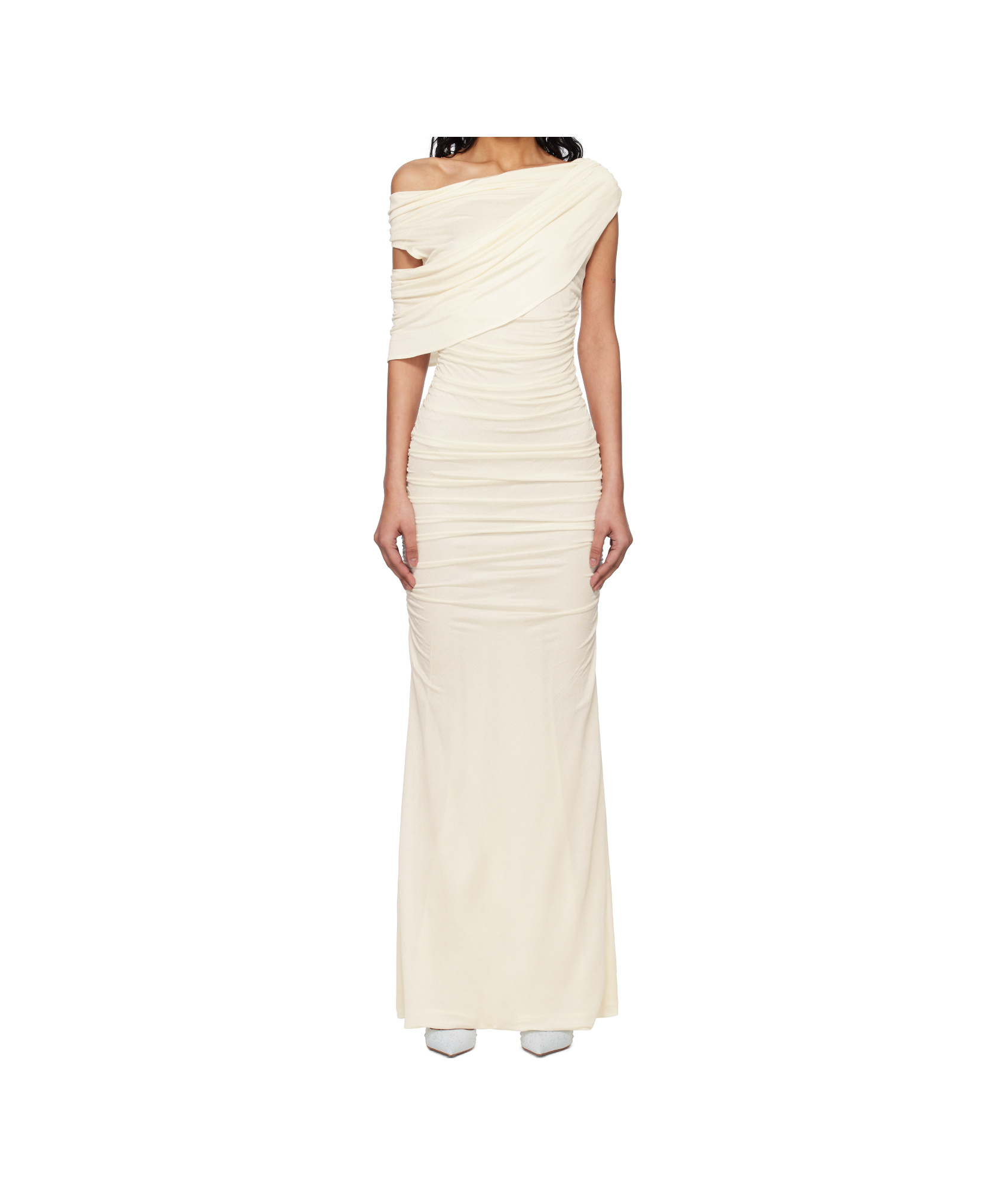 Blumarine Off-white One-shoulder Maxi Dress In White