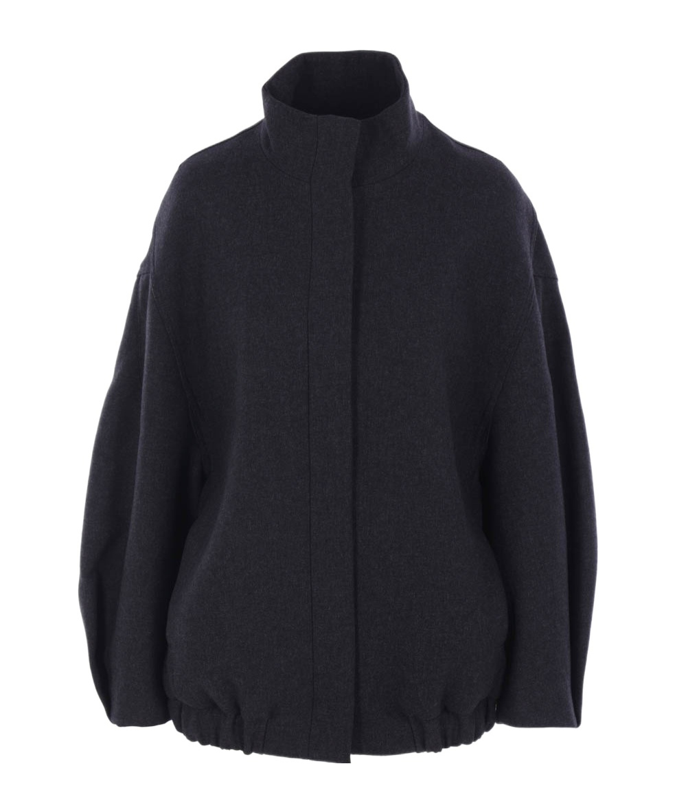 Dries Van Noten Oversized High Collar Jacket With Elastic Hem In Black