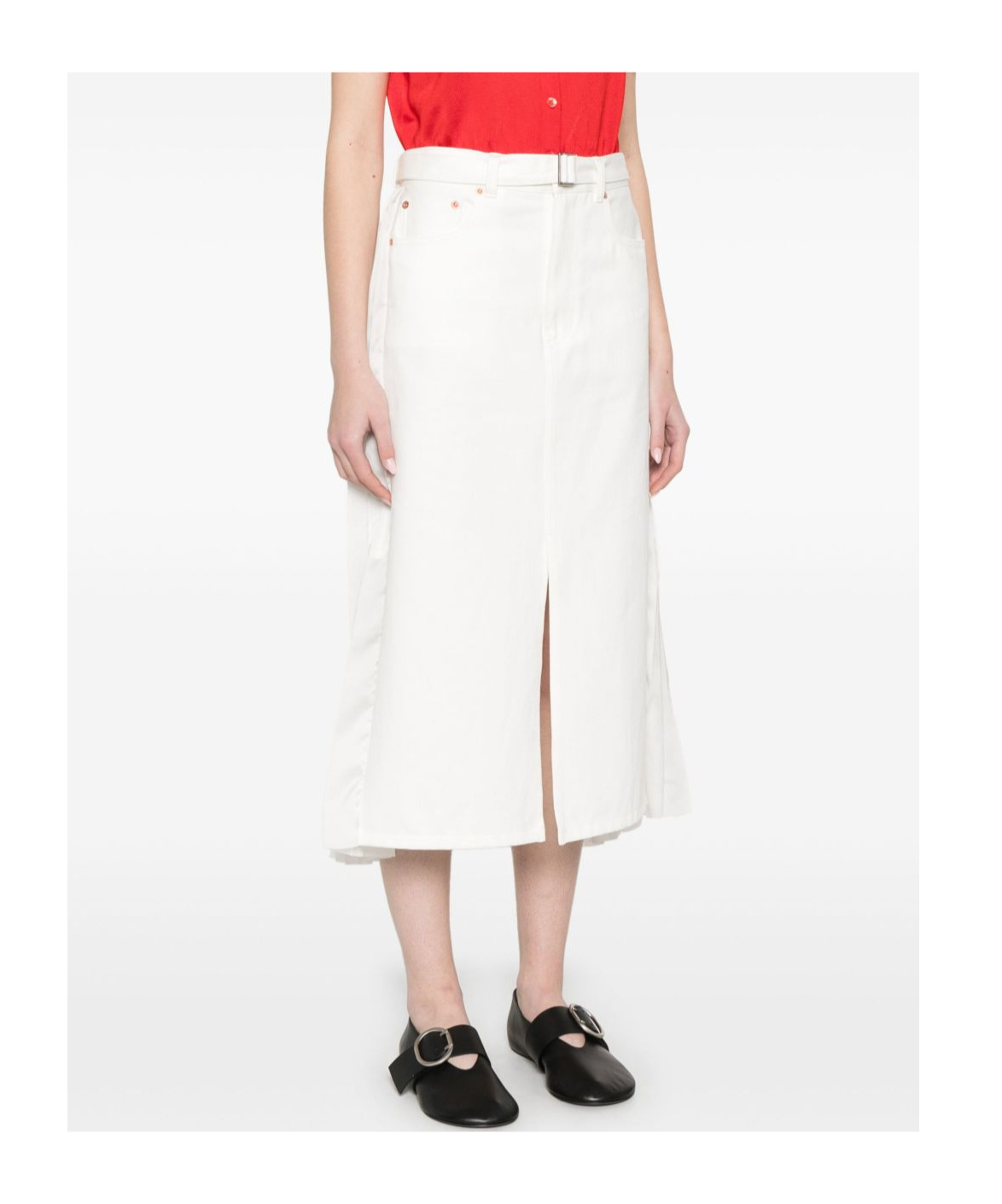 Sacai Pleated Midi Skirt In White