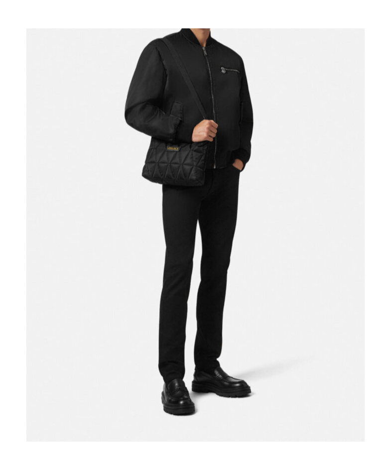 Versace Zippered Shoulder Bag In Black