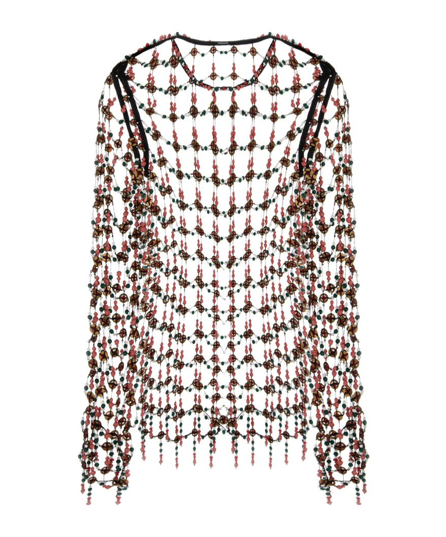Dries Van Noten Long-sleeved Openwork Mesh Blouse In Multi
