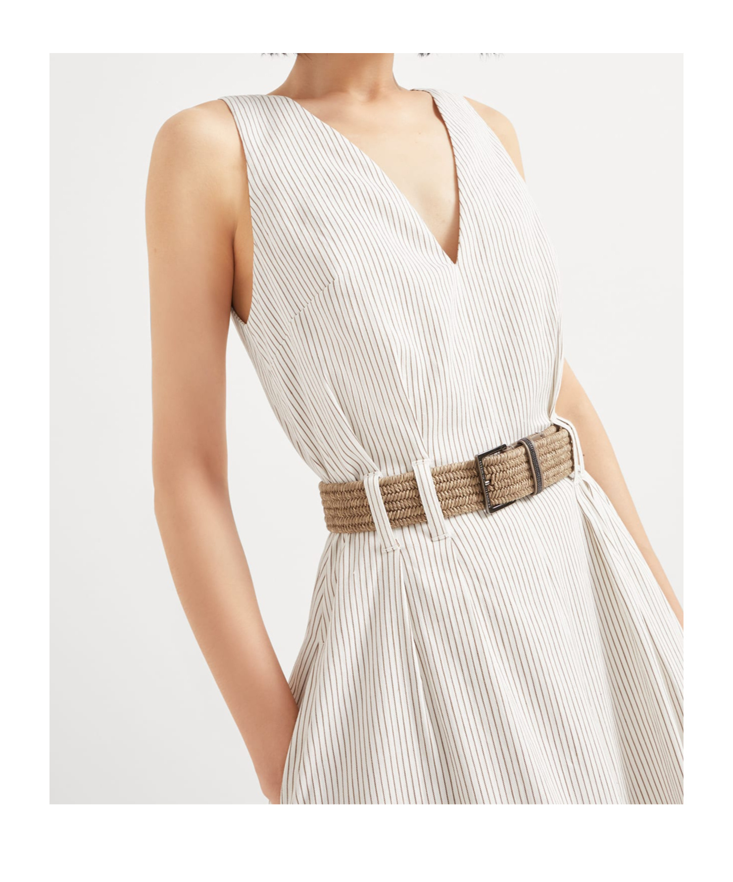 Brunello Cucinelli Twill Dress With Monili In White