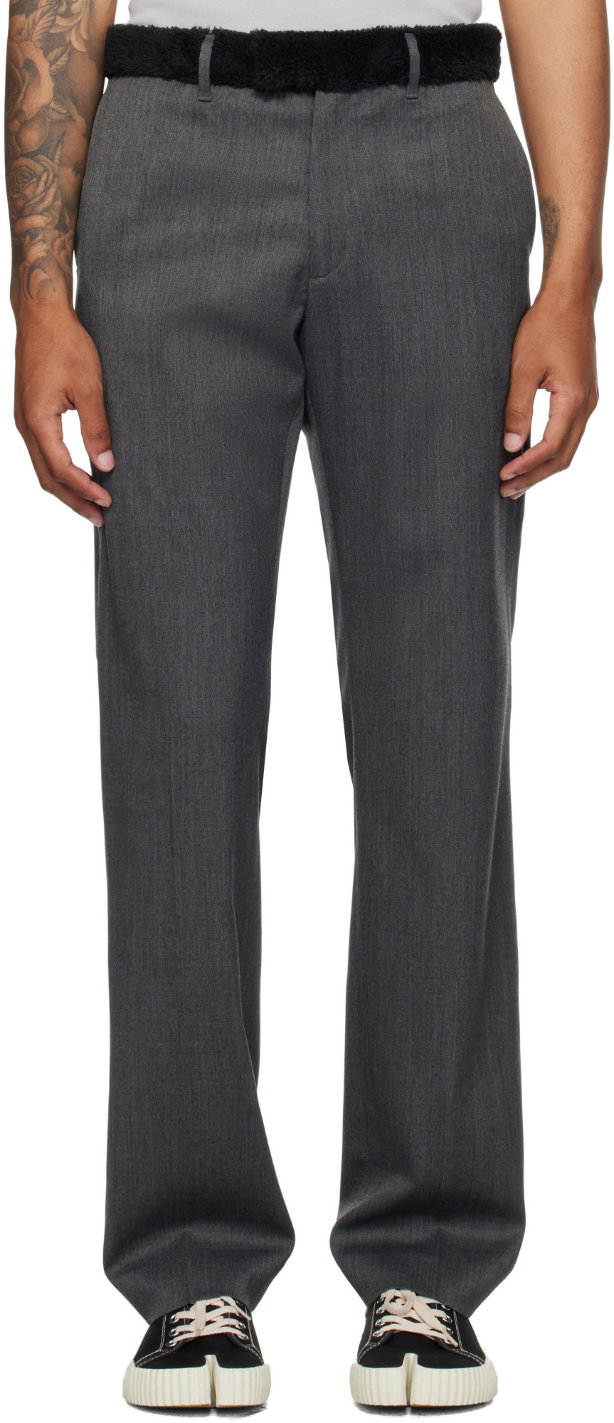 Mm6 Maison Margiela Gray Rolled Cuff Trousers In Gray
