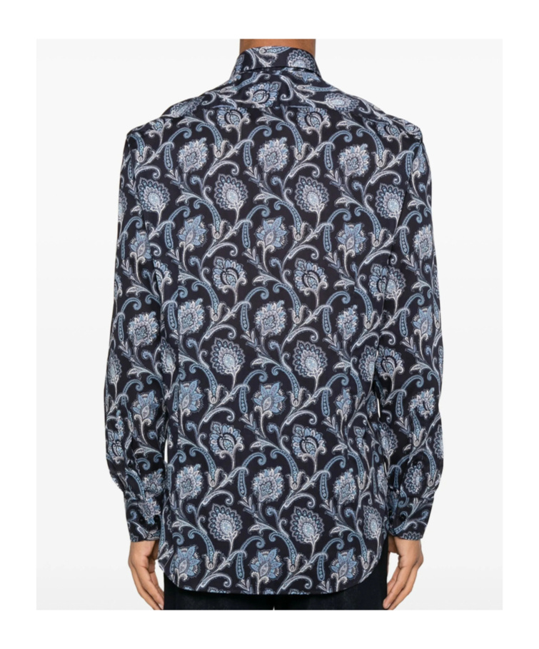 Etro Blue Cotton Shirt With All Over Paisley Print