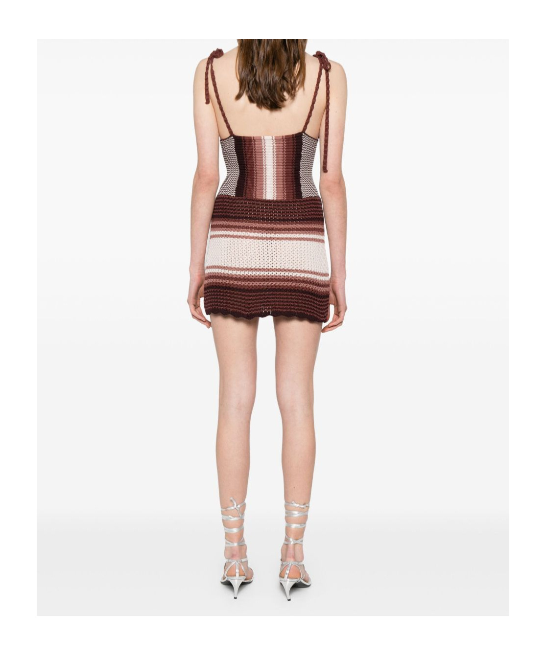 Attico Chocolate Brown Cotton Mini Dress In Multi