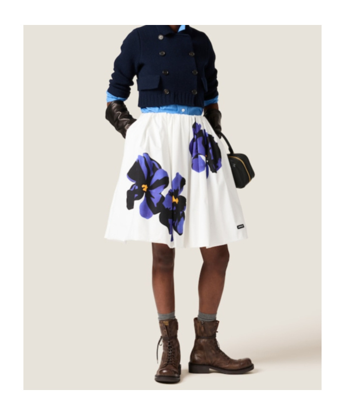 MIU MIU POPLIN AND JERSEY PRINTED SKIRT