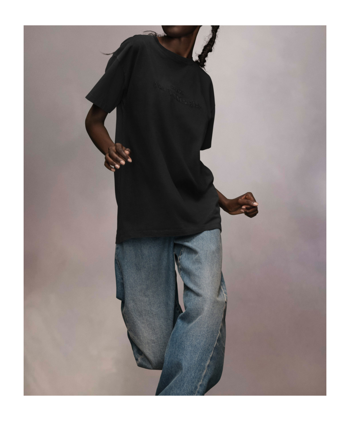 Maison Margiela Washed Black T-shirt With Embroidered Logo In Black