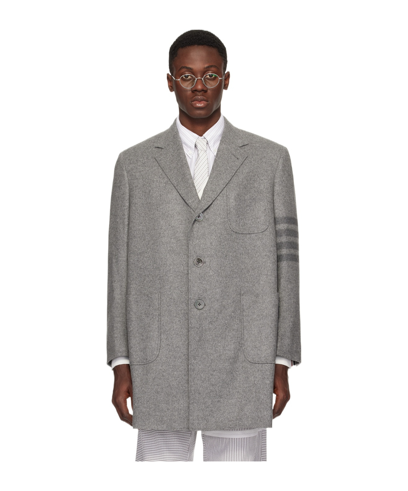 THOM BROWNE FOUR-STRIPED BUTTON COAT