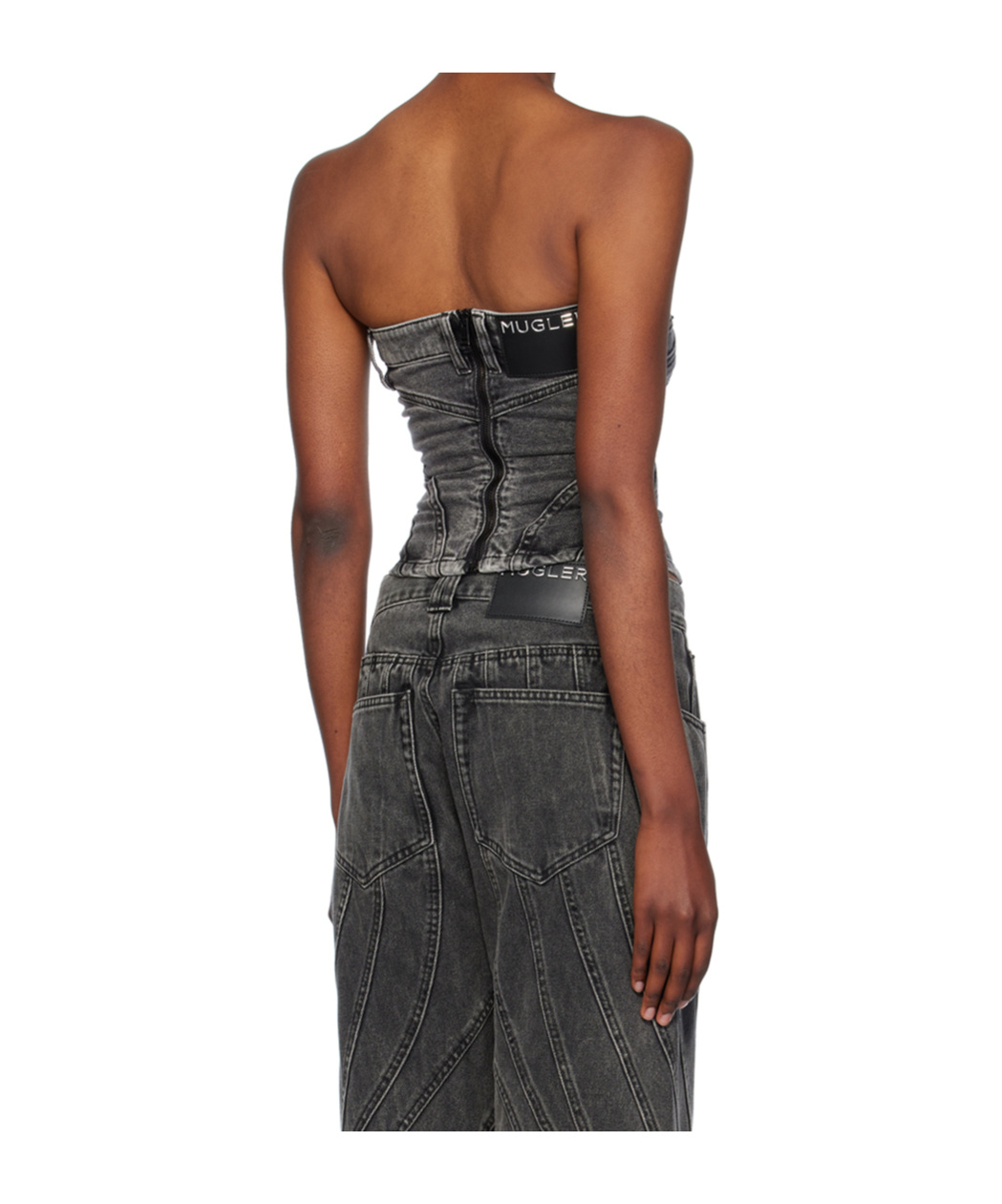 Mugler Spiral Denim Bustier In Black