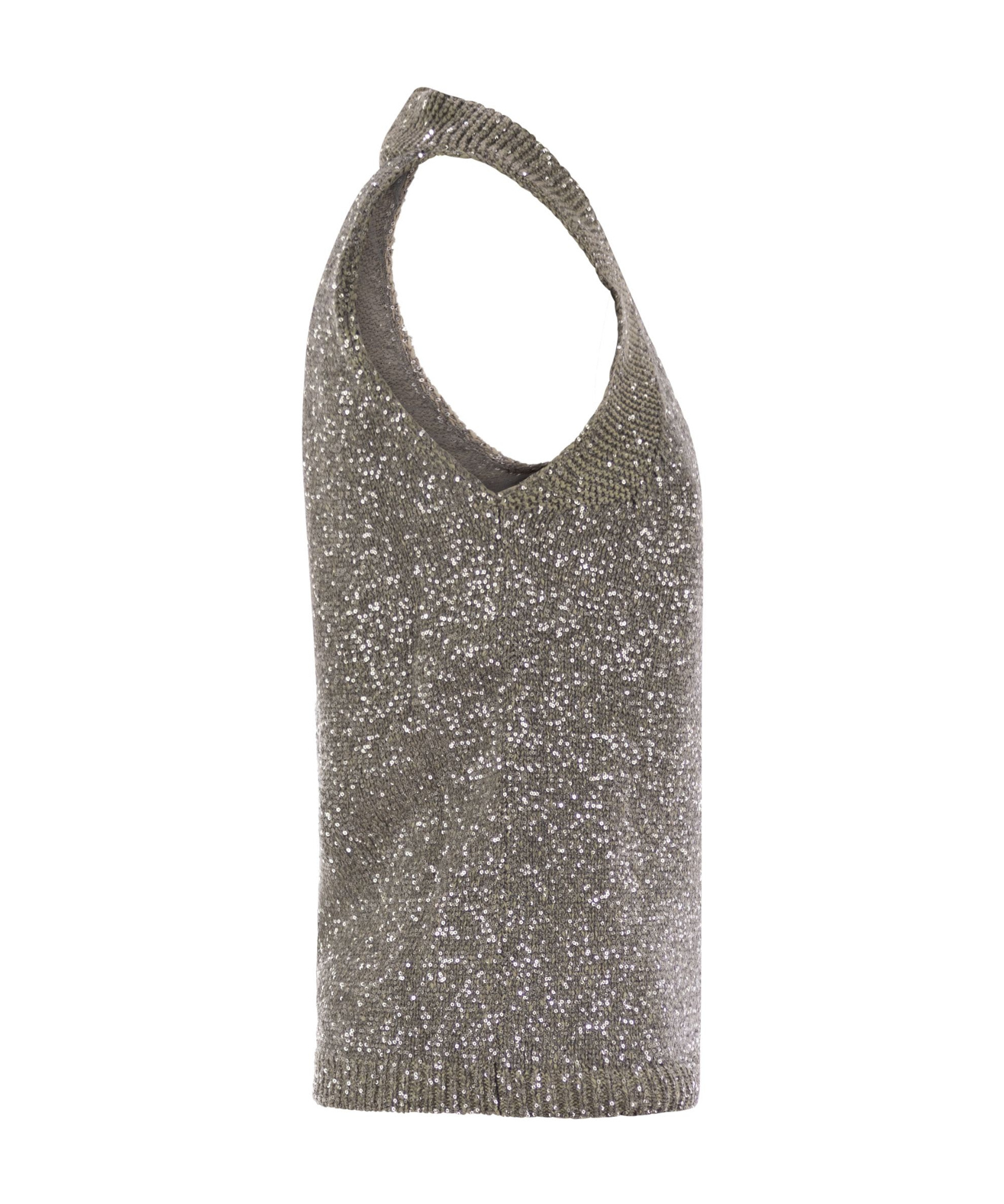 Fabiana Filippi Cotton Knit Tank Top With Sequins In Gray