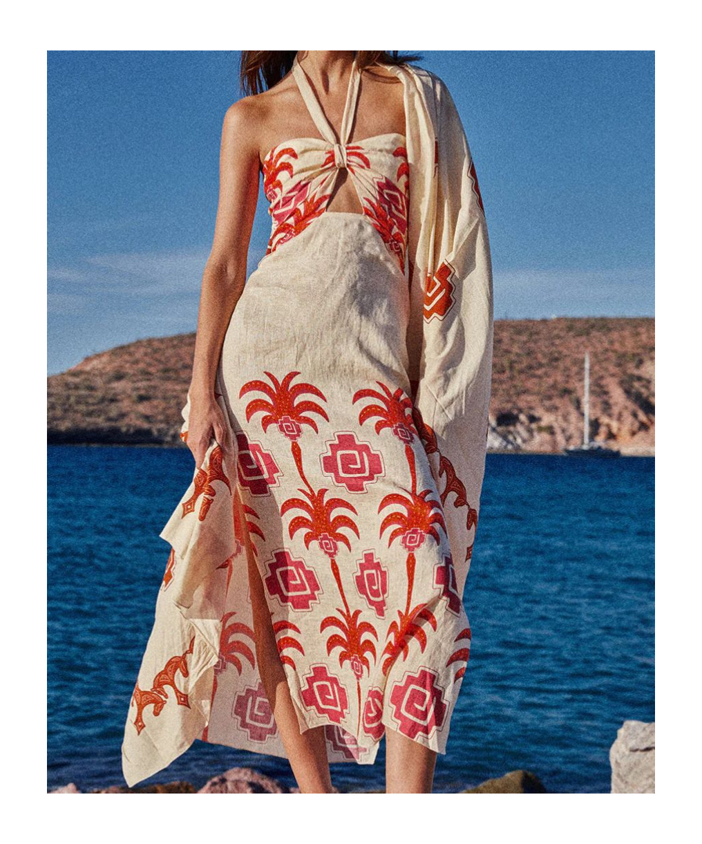 Johanna Ortiz Linen Water Adventure Midi Dress In Multi