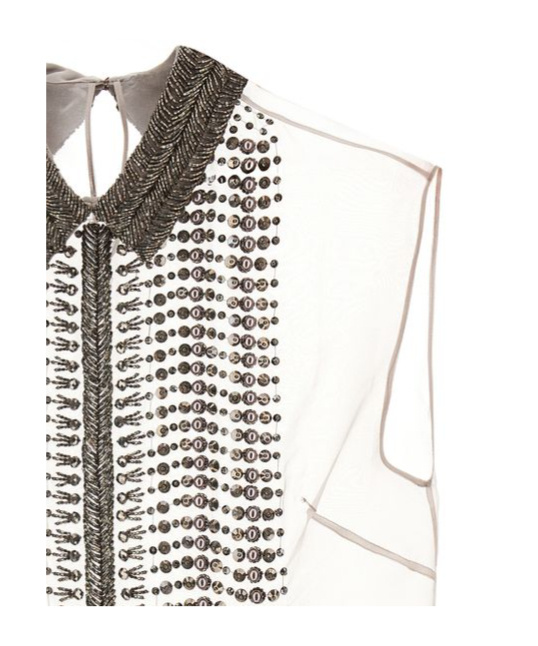 Alberta Ferretti Embellished Collar Chiffon Top In White