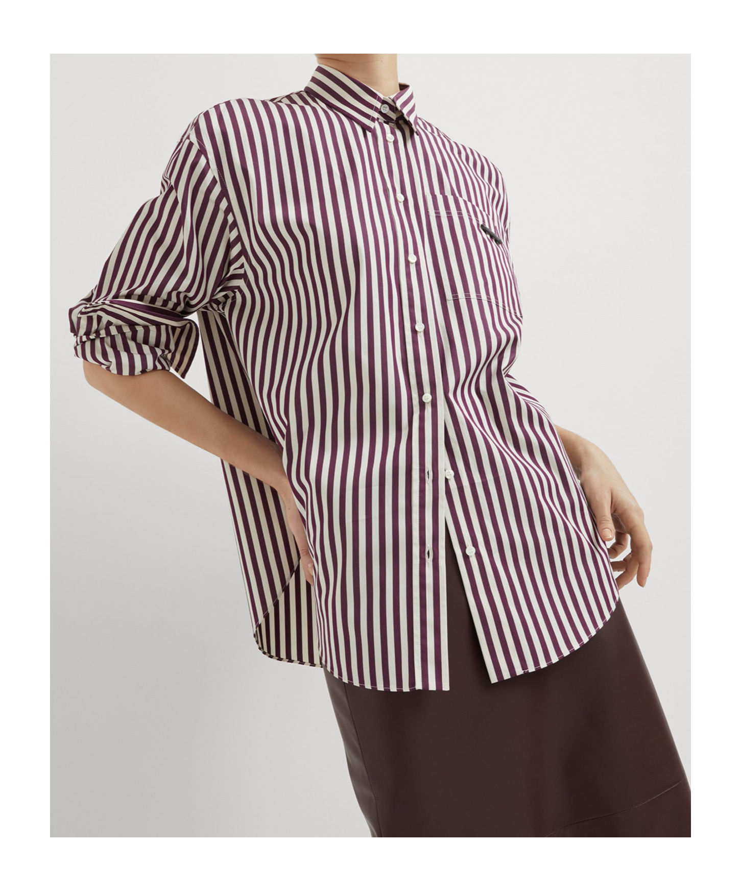 Brunello Cucinelli Bead-embellished Striped Cotton-sateen Shirt In Multi