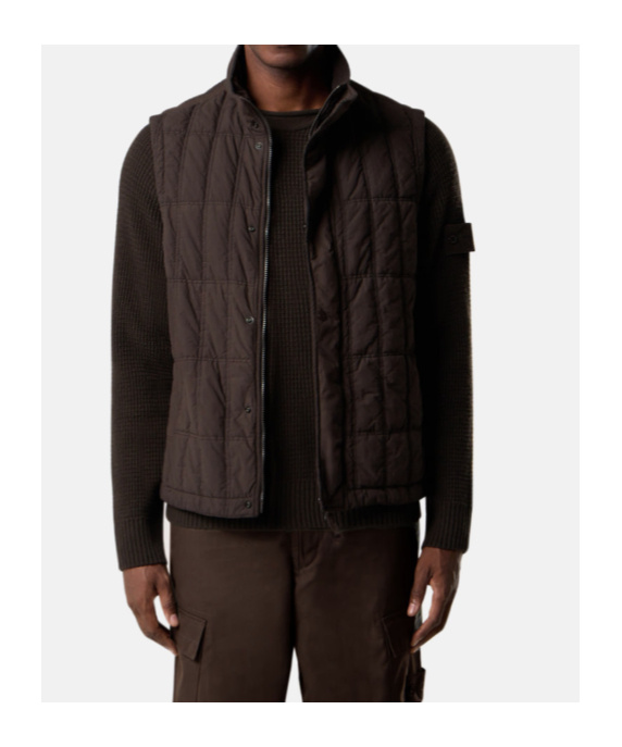 Stone Island High Neck Puffer Vest In Brown