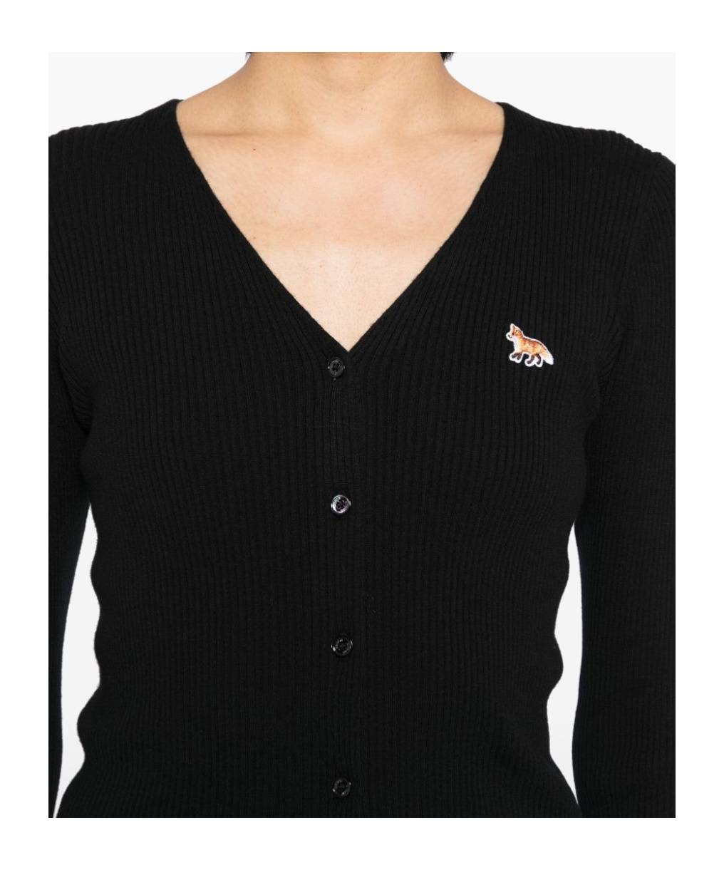 Shop Maison Kitsuné Baby Fox Patch Cardigan In Black
