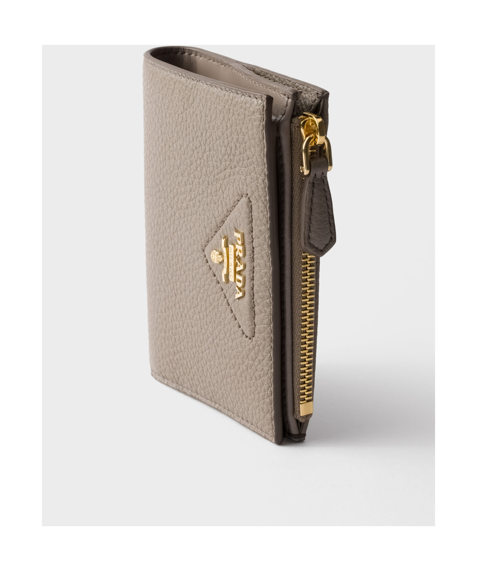 Prada Small Leather Wallet In Clay Gray
