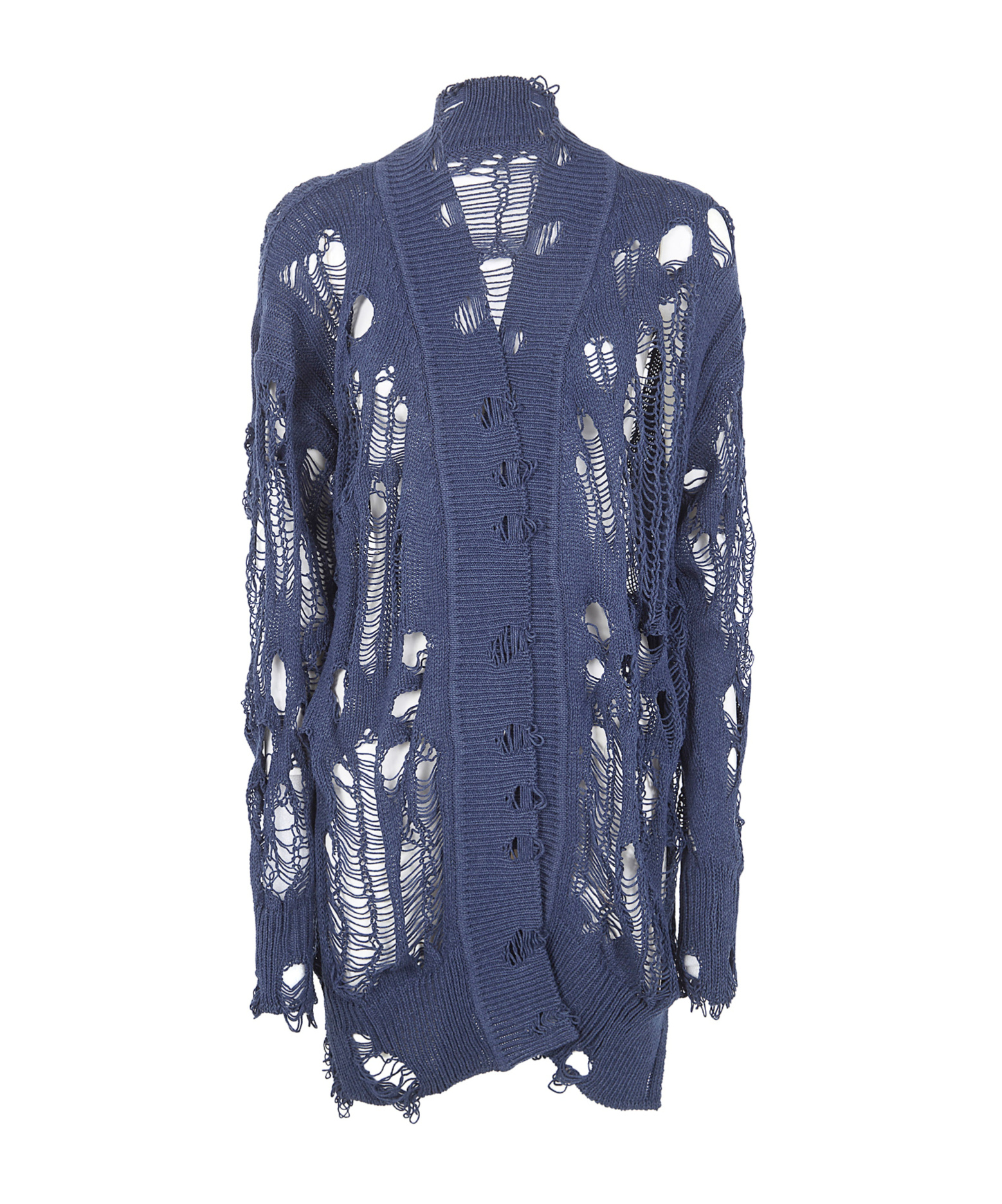 Y's Thread Knit Long Cardigan In Blue