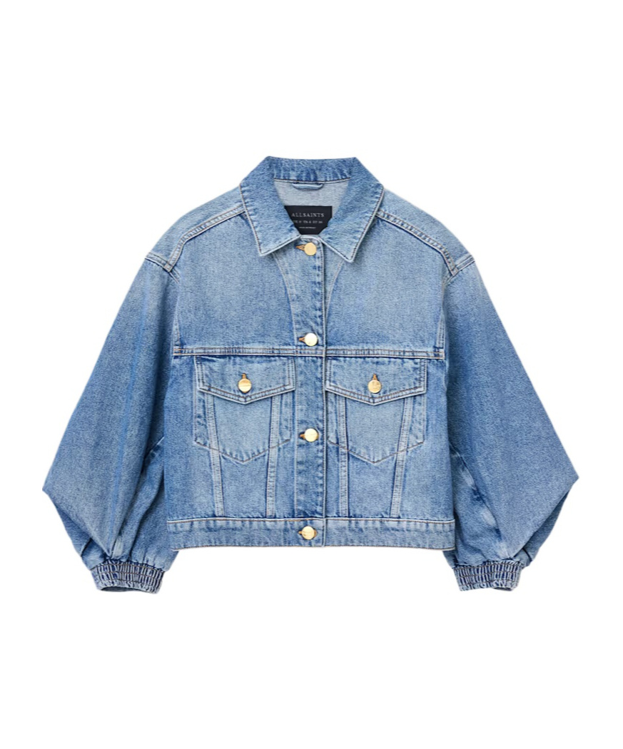 Allsaints Womens Mid Indigo Luca Cropped Denim Jacket In Blue
