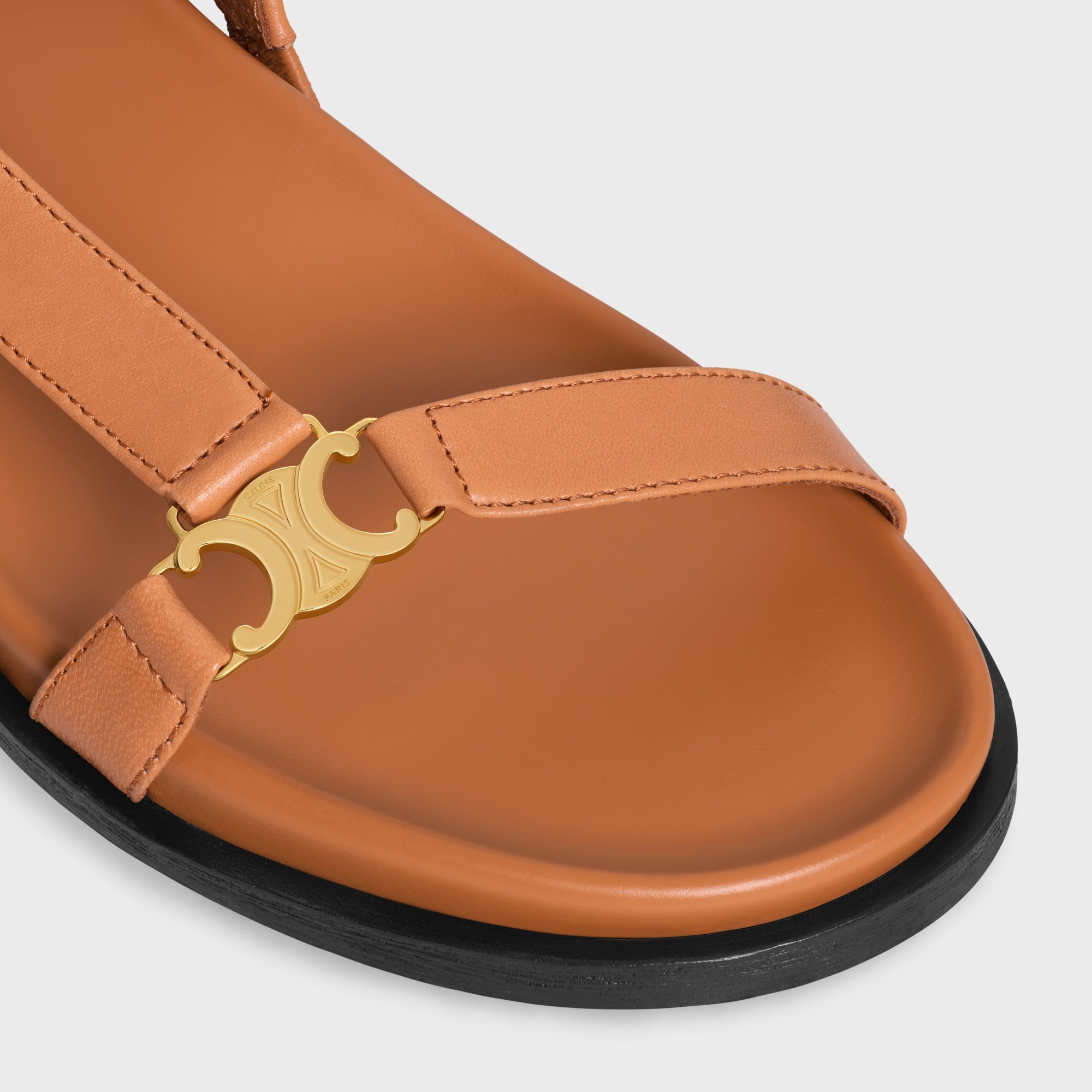 Celine Round Toe Flat Sandals In Light Caramel Color