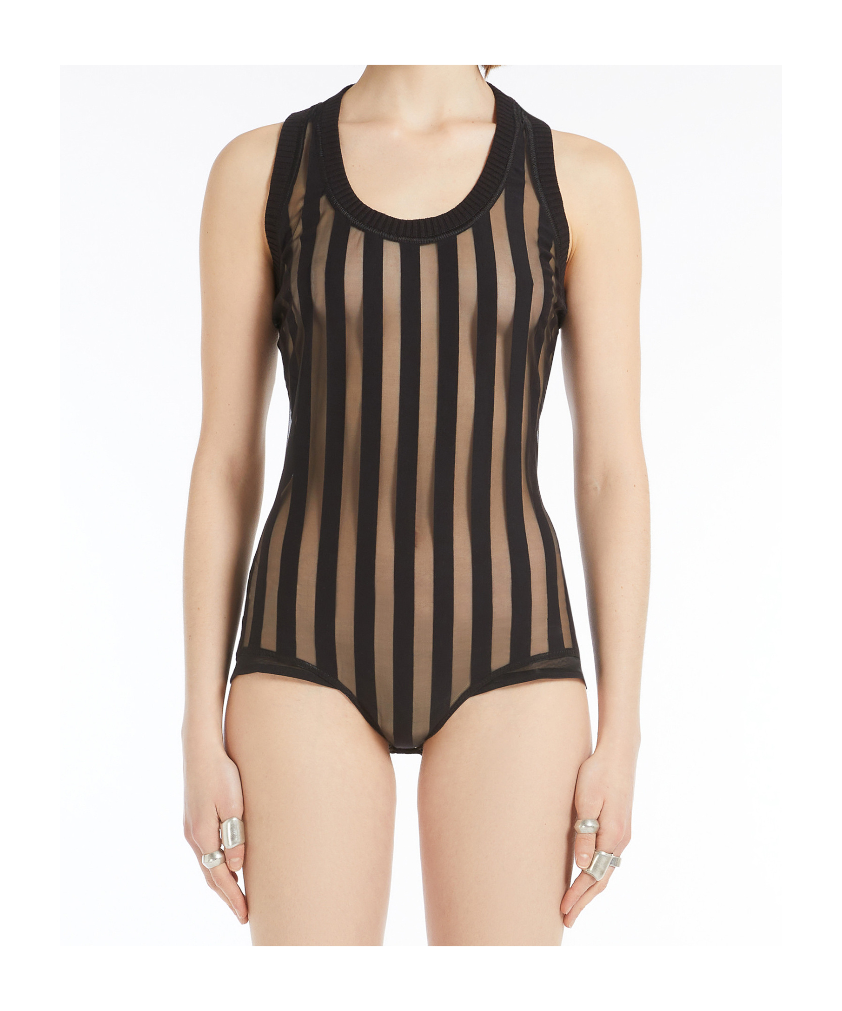 Sportmax Edam Sheer Striped Bodysuit In Black