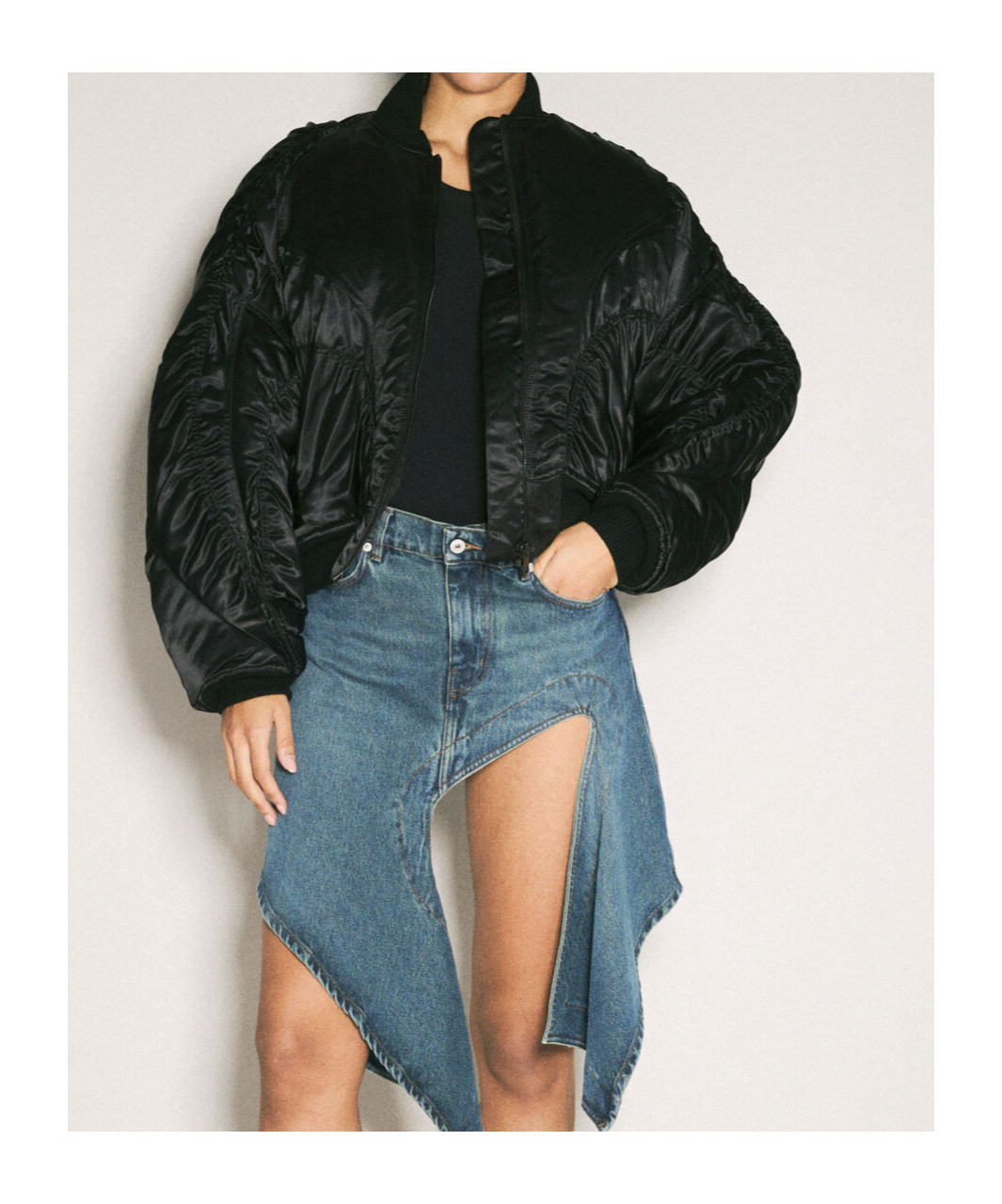 Mugler Satin Bomber Jacket In Black