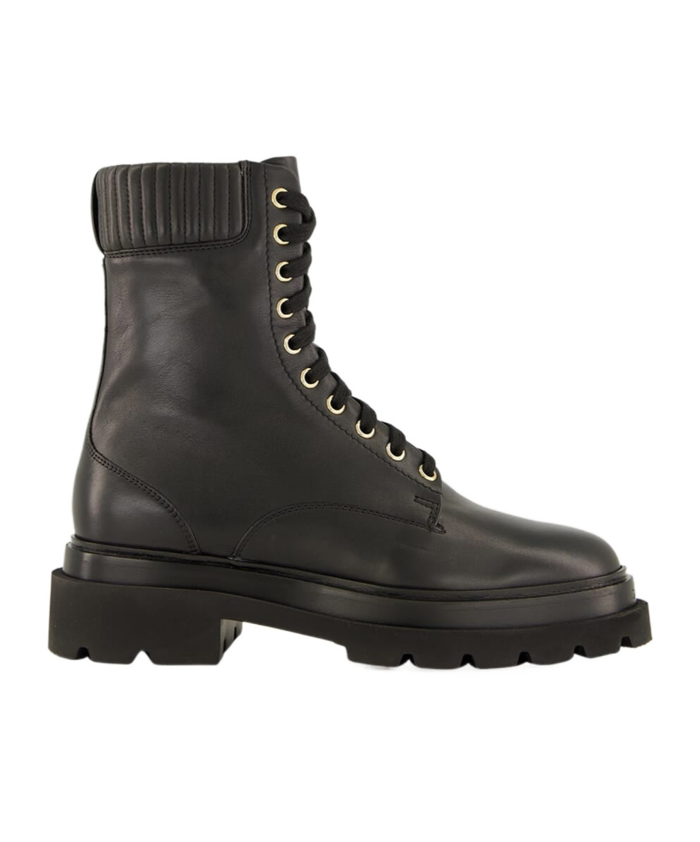 Santoni Quilted Lace-up Boots In Black