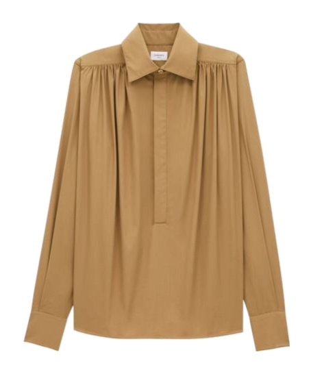 Saint Laurent Cotton-blend Gathered Shirt In Brown