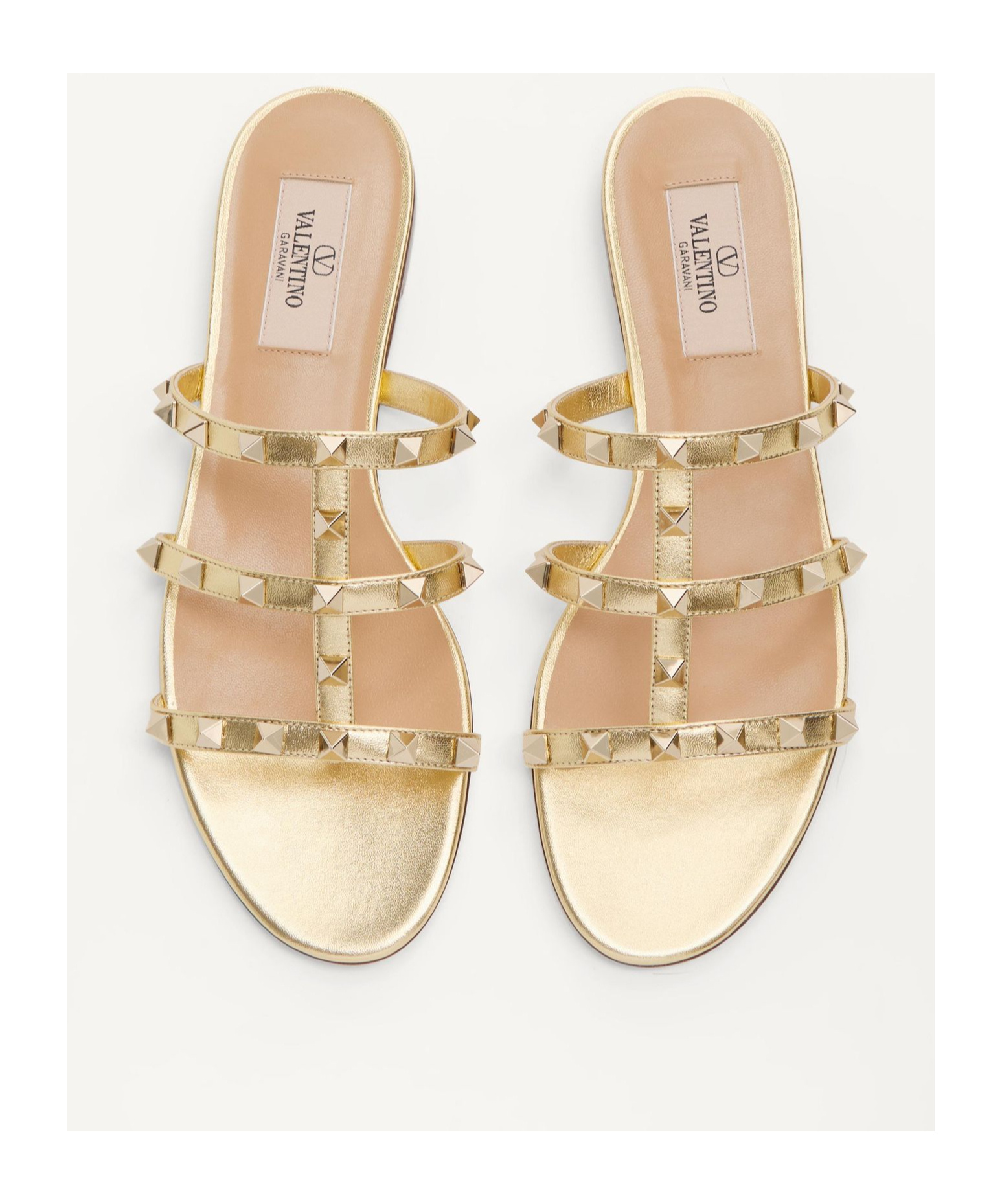 Valentino Garavani Rockstud Laminated Nappa Slide Sandal Woman Antique Brass 41 In Nude