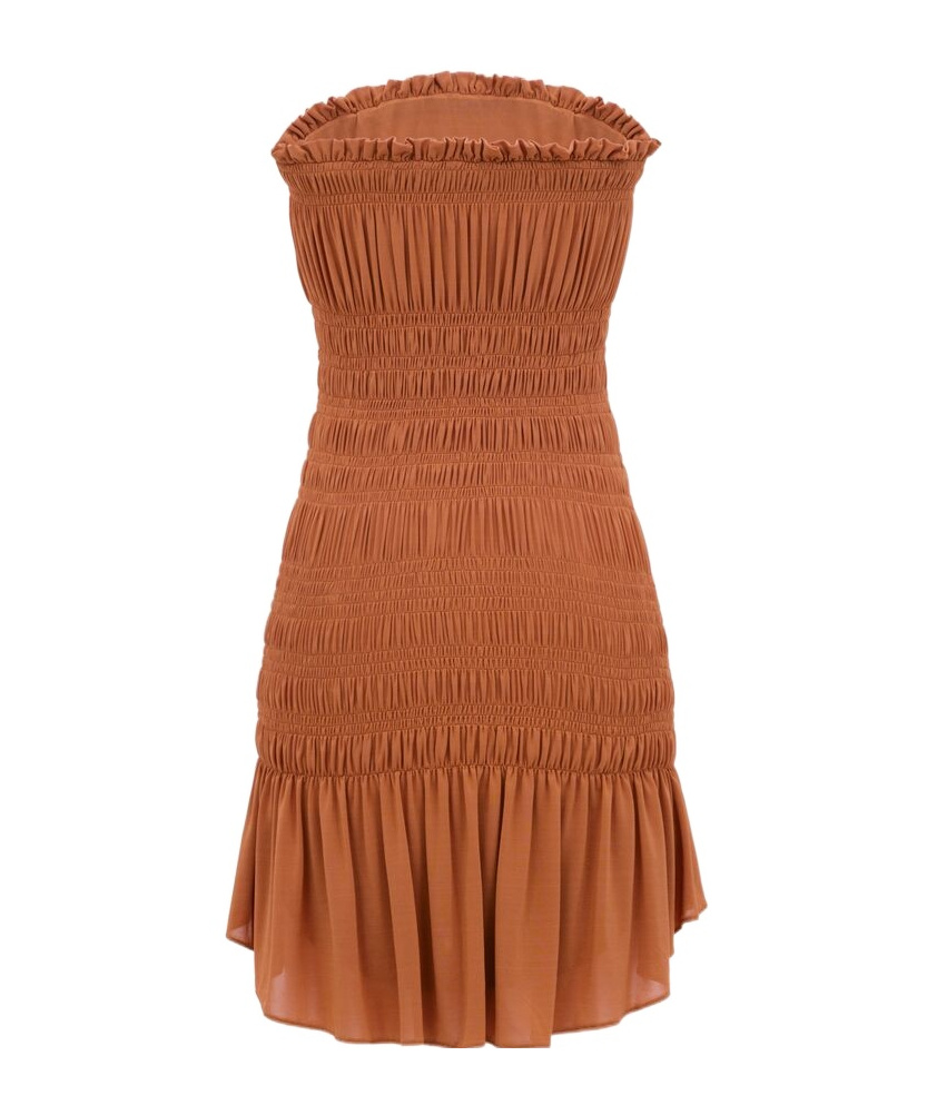 Saint Laurent Strapless Ruched Mini Dress In Brown