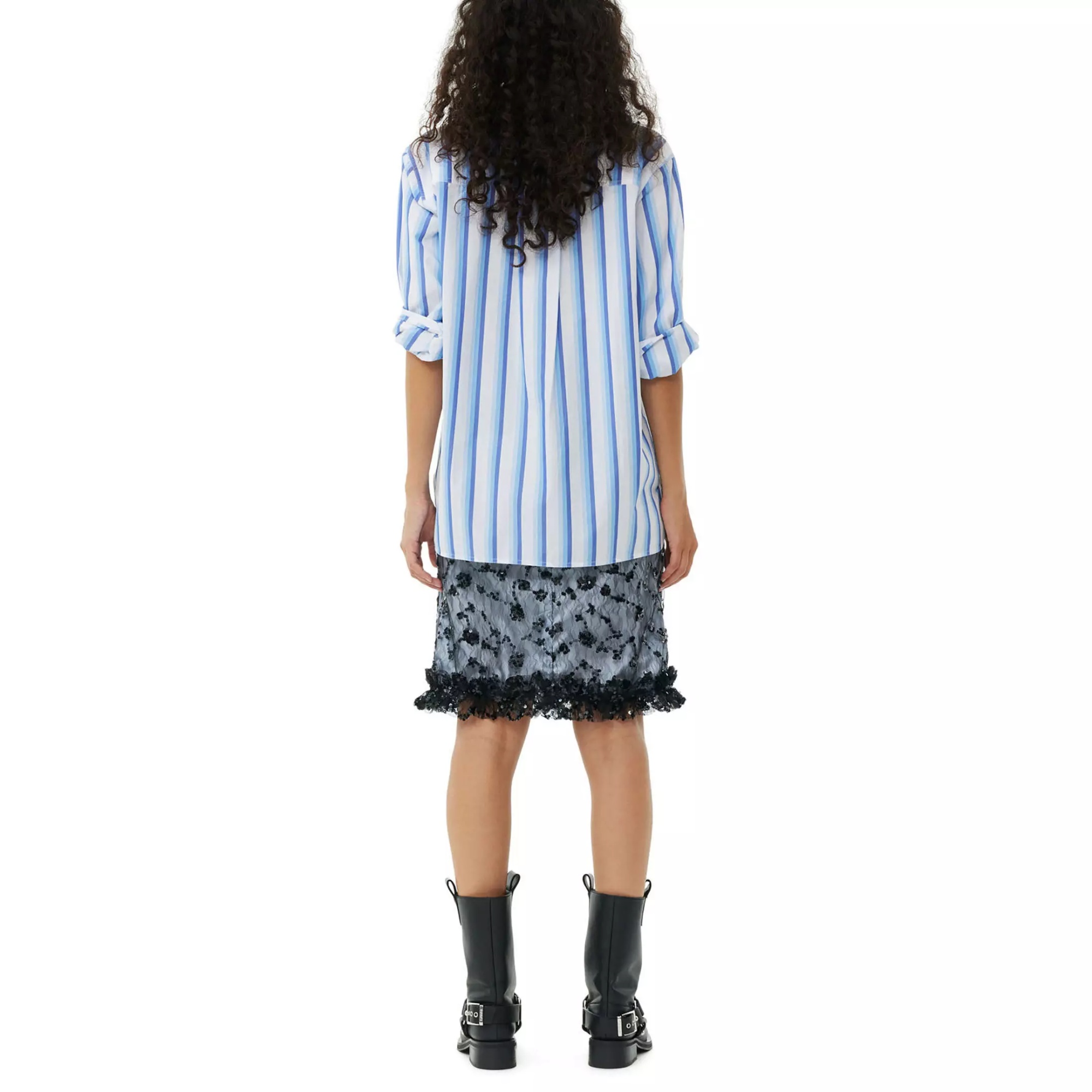 Shop Ganni Blue Striped Cotton Oversized Shirt In White