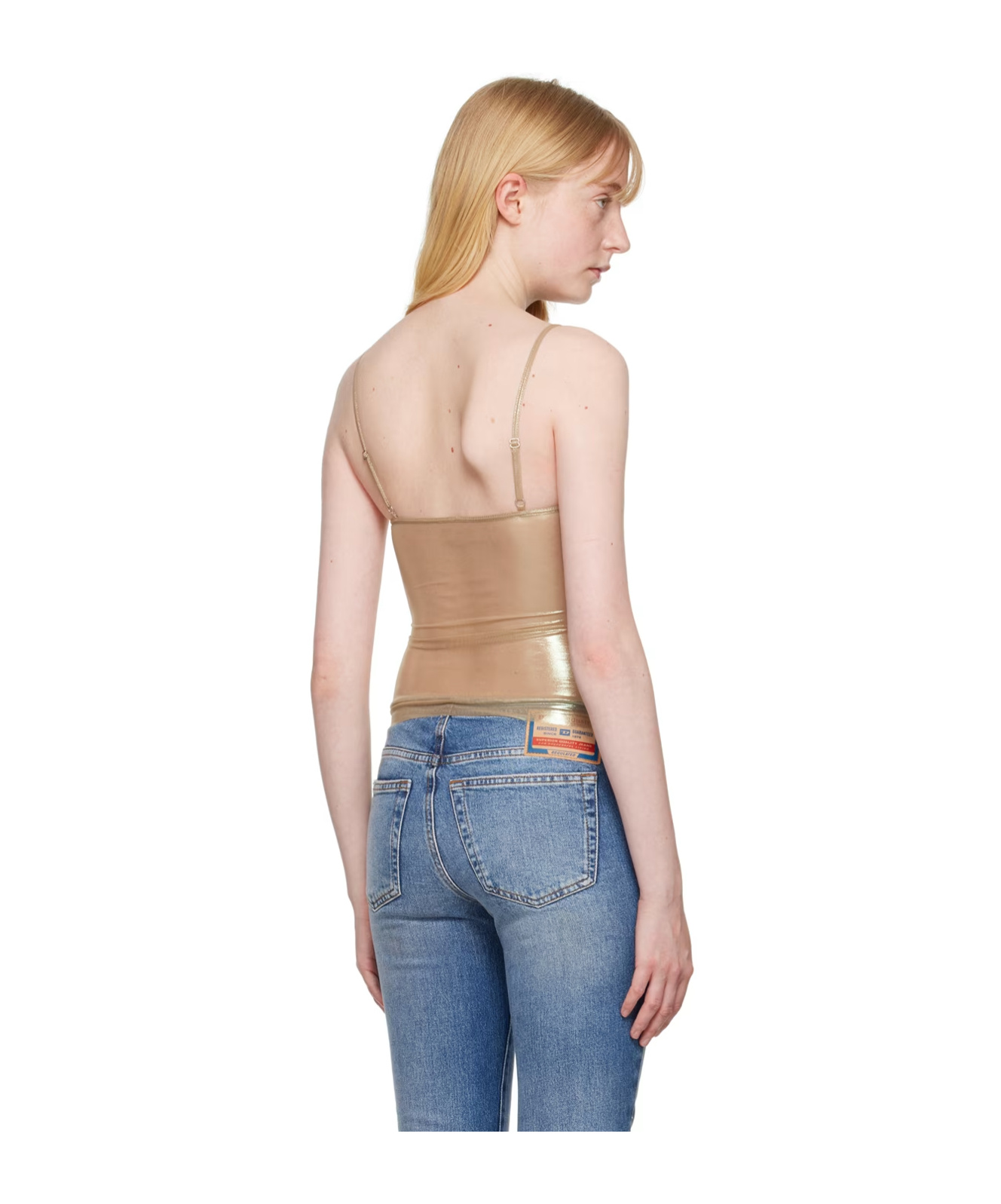 Diesel Low Round Neck Elastic Mesh Sling In Brown