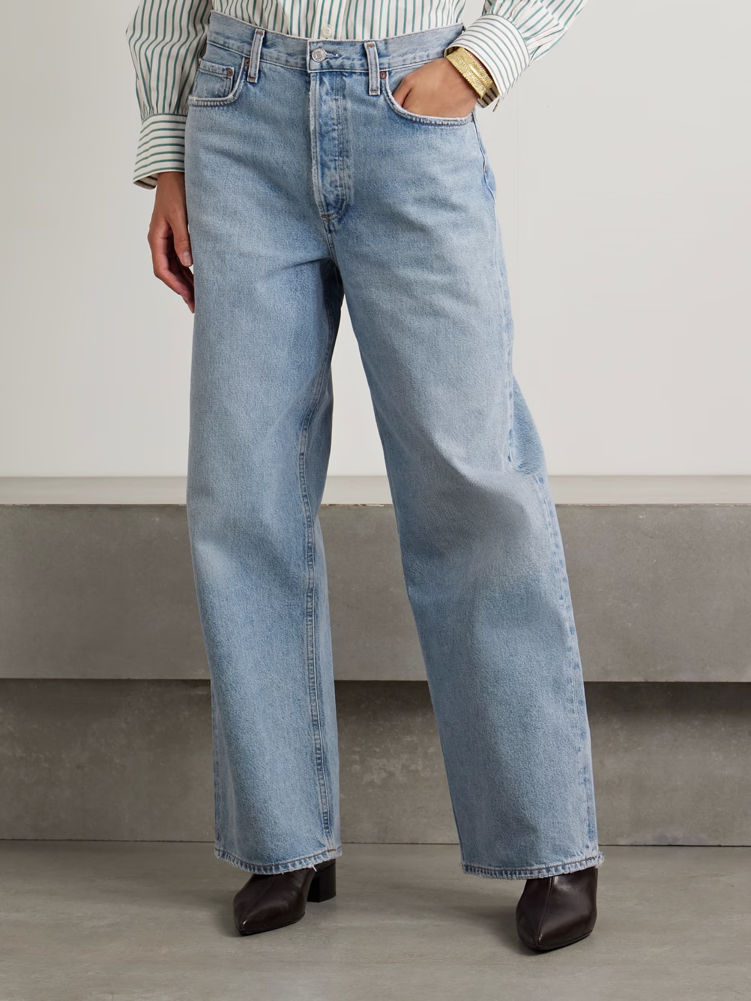 Agolde Denim Trousers With Belt Loops In Blue